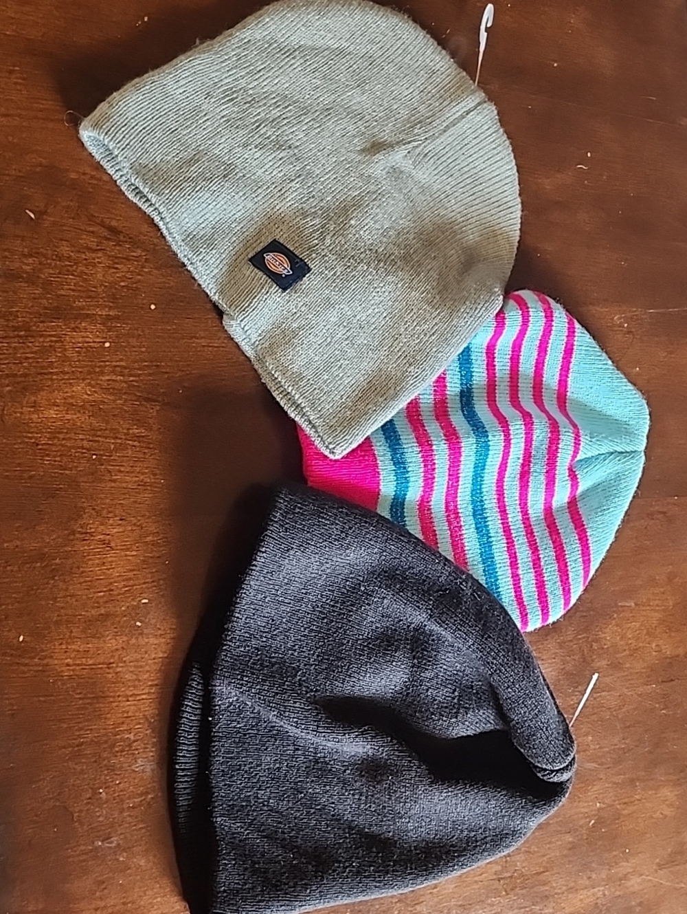 Youth Striped Pink & Aqua Beanie with Gray & Black Knit Options - Lot Of 3